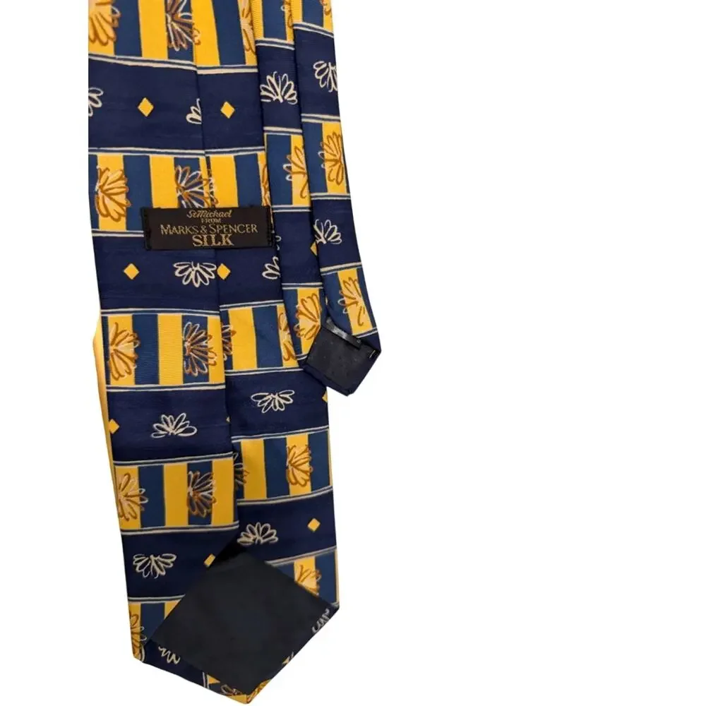 St Michael Marks & Spencer Silk Tie Floral Stripe Vintage
